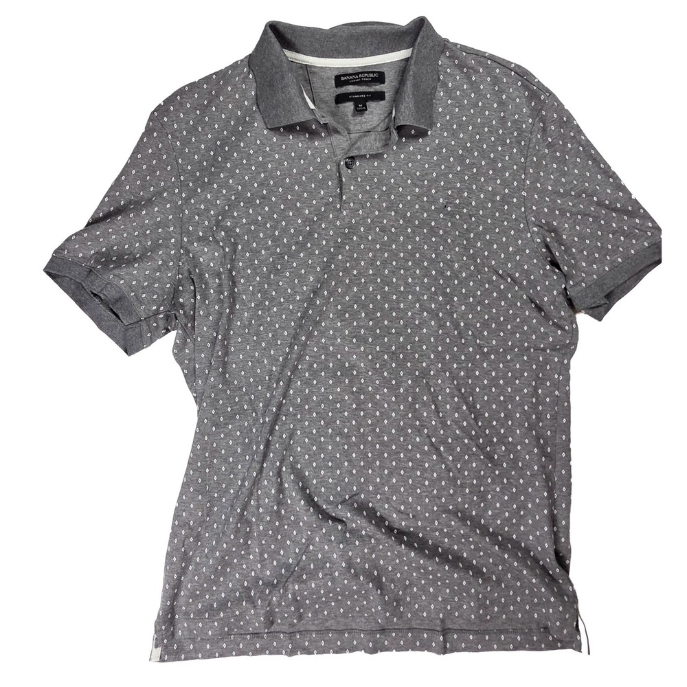 Banana Republic Luxury Touch Gray Geometric Polo Men's Size Medium